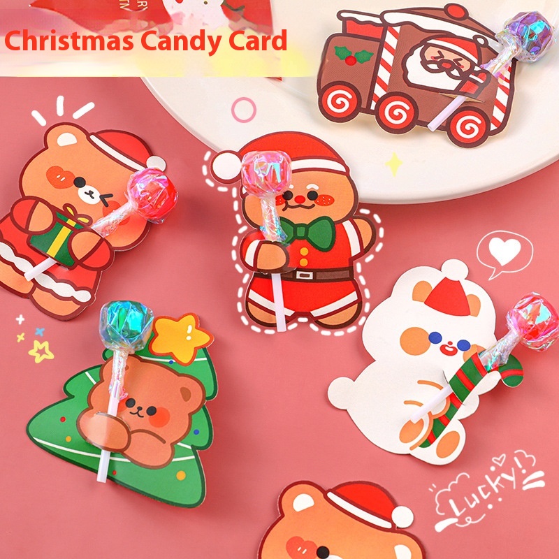 Cartoon Cute Christmas Candy Card Children's Christmas Lollipop Card Diy Message Decoration Greeting Card
