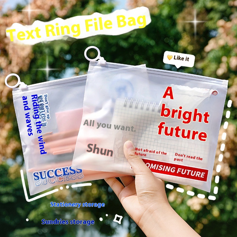 Pirational Text Ring File Bag Student Transparent Data Bag Reward Small Gift Large Capacity Stationery Storage Bag