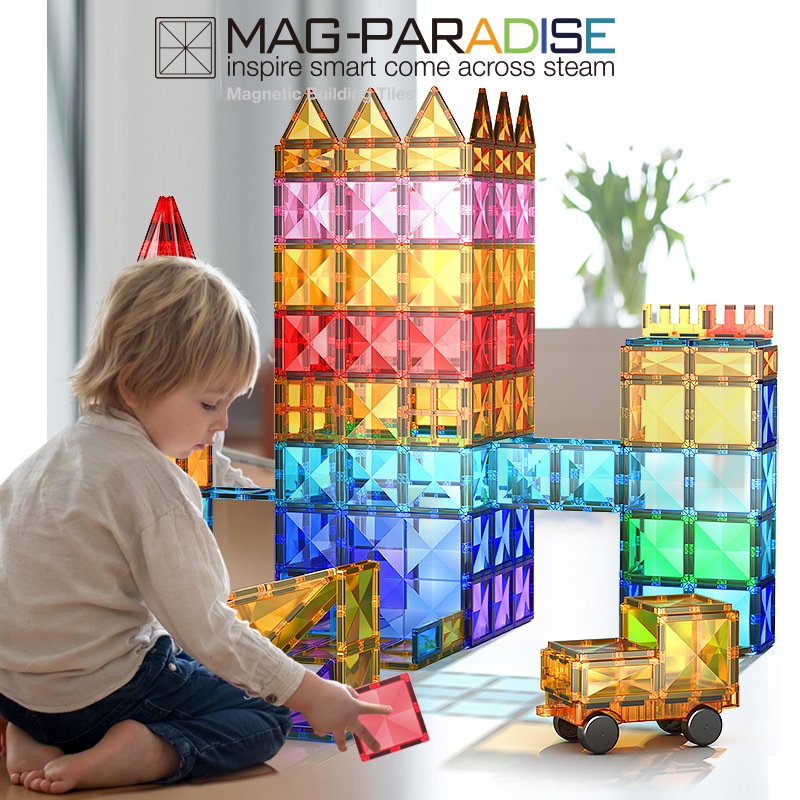 Diamond Surface Color Window Magnetic Piece Children's Educational Toy Assembly Track Tube Building Blocks Boys And Girls Strong Magnetic Puzzle100 Pieces