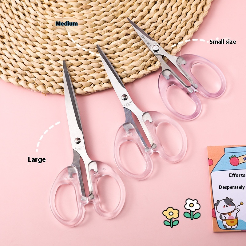 Girly Style Simple Transparent Small Scissors Student Handmade Art Stainless Steel Stationery Scissors Office Scissors