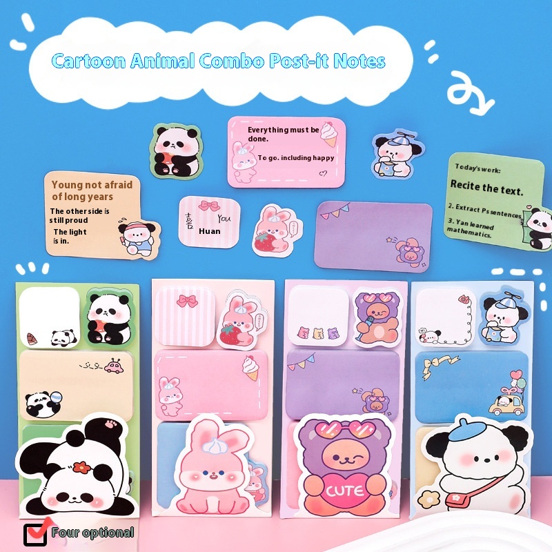 Cartoon Animal Combination Sticky Notes Student Notebook Decoration Stickers Cute Girly Message NTimes Sticky Note Book