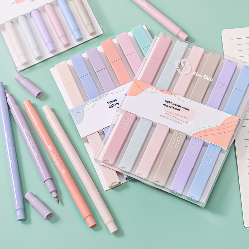 Qingyan Series Soft Head Fluorescent Pen Student Marking Painting Double Head Marker Pen Eye Protection Large Capacity Color Marker Pen