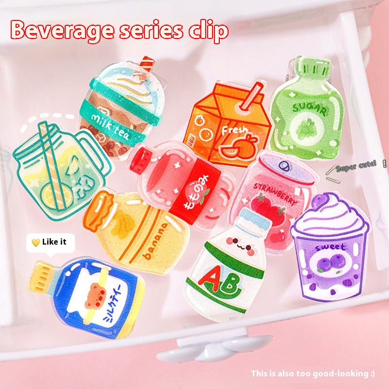 Creative Cartoon Beverage Bottle Note Clip Acrylic Test Paper Ticket Clip Student Cute Handbook Decoration Clip