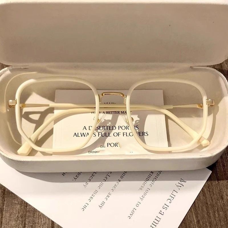 Xiaohongshu Same Milk Coffee White Myopia Glasses For Women With Degrees For Male Students Anti-blue Light Large Frame Slimming Artifact