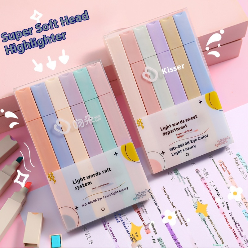 Morandi Color Soft Head Fluorescent Pen Light Color Fluorescent Marker Pen Student Focus Color Marker Pen Set