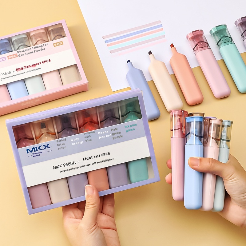 Light Color Eye Protection Fluorescent Pen Student Large Capacity Painting Marker Learning Marker Soft Head Color Pen6 Pieces