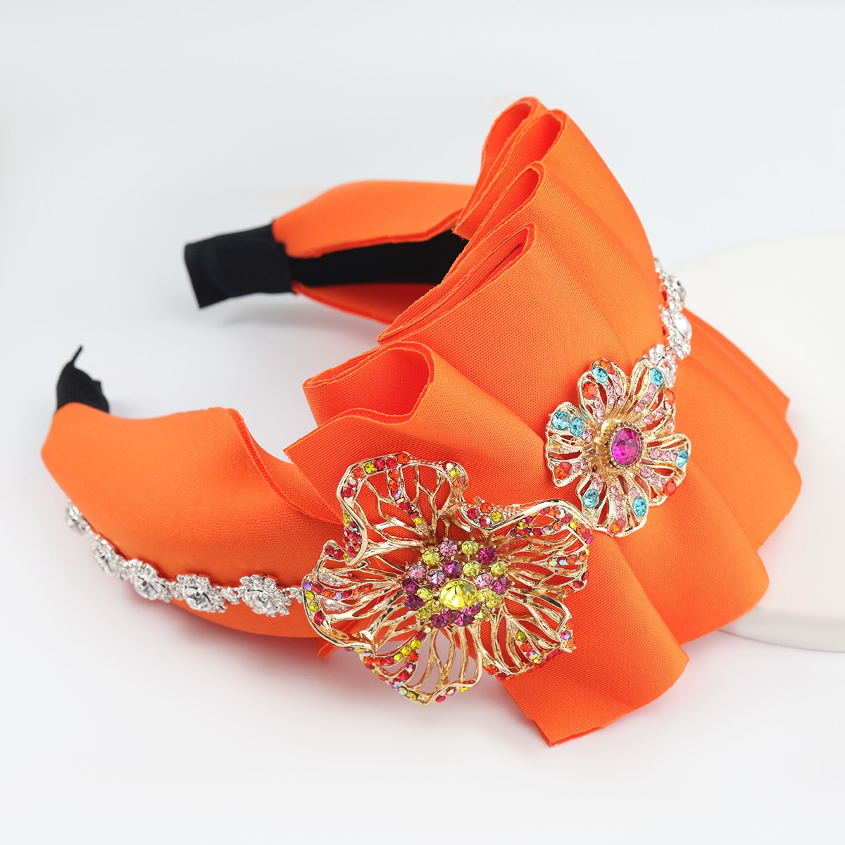 European And American Fashion Sponge Cloth Rhinestone Diamond Floral Headband Fairy Wide-brimmed Headband Net Red Party Hair Accessories