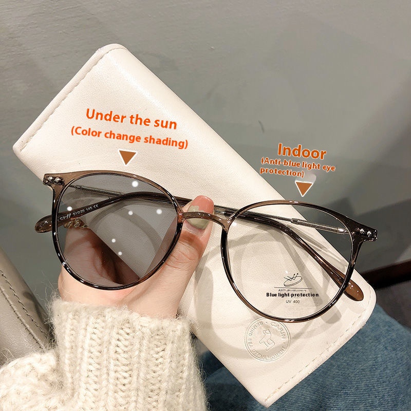 Photochromic Myopia Glasses For Women Hot-selling Brown-colored Lenses,Makeup-free Artifact,Can Be Matched With Korean Glasses Frames