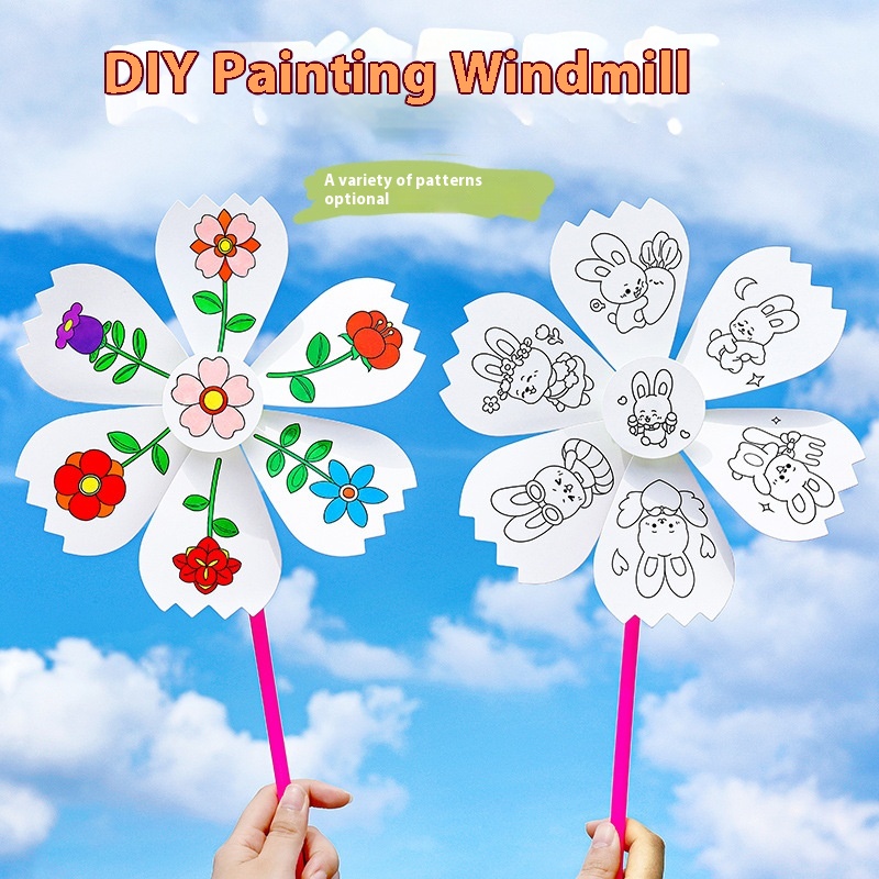 Children's Creative Painting Graffiti Windmill Cartoon Educational Small Gifts Kindergarten Handmade DIYCute Paper Windmill