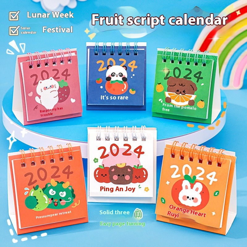 Cartoon Mini Calendar Student Desktop Punch Card Ornaments Calendar Cute Fruit Text Calendar