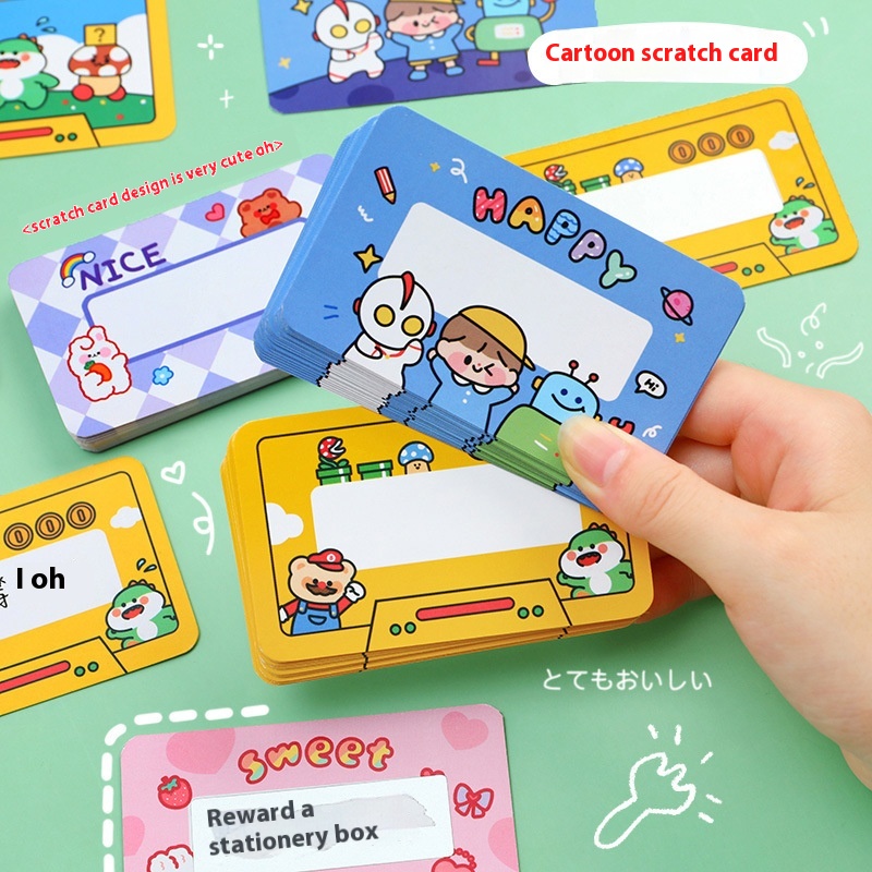 Cartoon Scratch Card Student Class Meeting Handwritten Interactive Scratch Card Kindergarten Reward Lucky Draw Card Greeting Card
