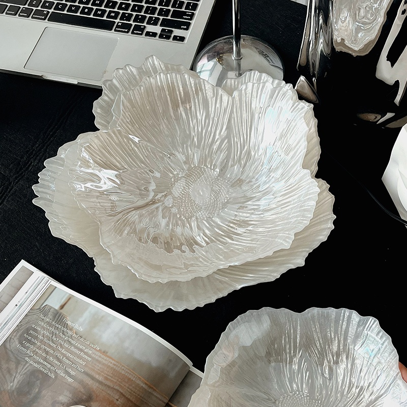 Flower Plate Crystal Fruit Plate Home Light Luxury Snack Tray Simple Dessert Plate Style High Value Pearl Plate