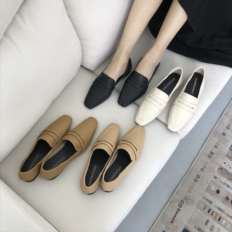 Women's Shoes Lazy Wear College Style Square Head Two-wear Small Leather Shoes Thick Heel Single Shoes