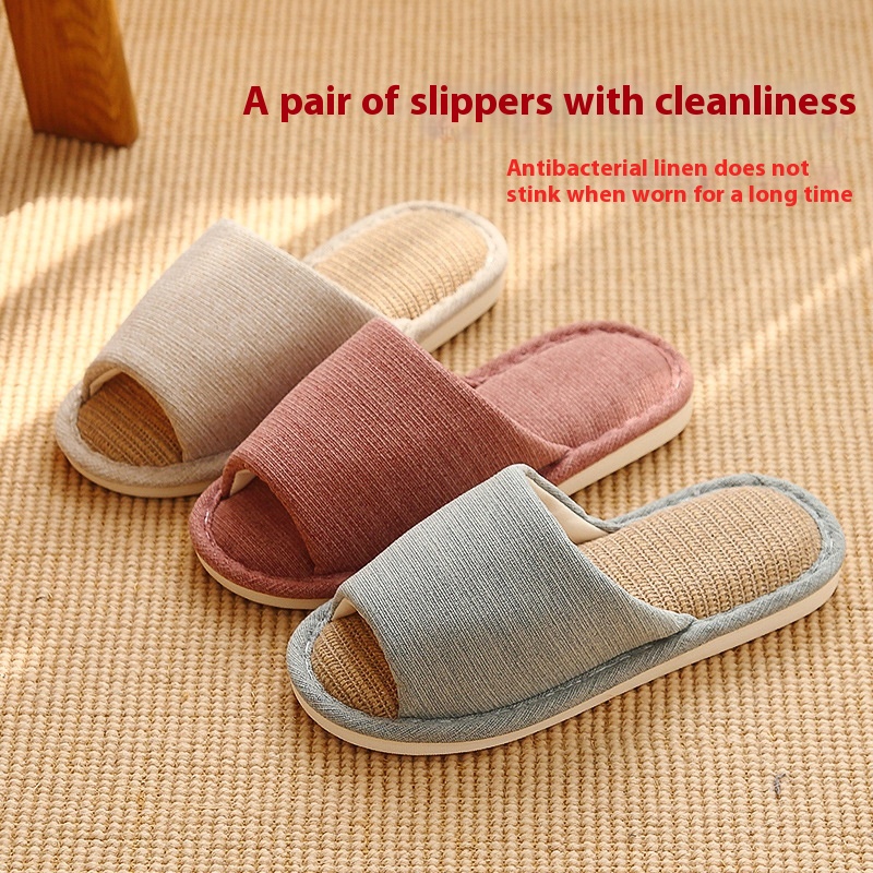 Japanese Style Linen Slippers For Women Home Spring And Autumn Cotton And Linen Couple Four Seasons Home Indoor Non-slip Floor Slippers