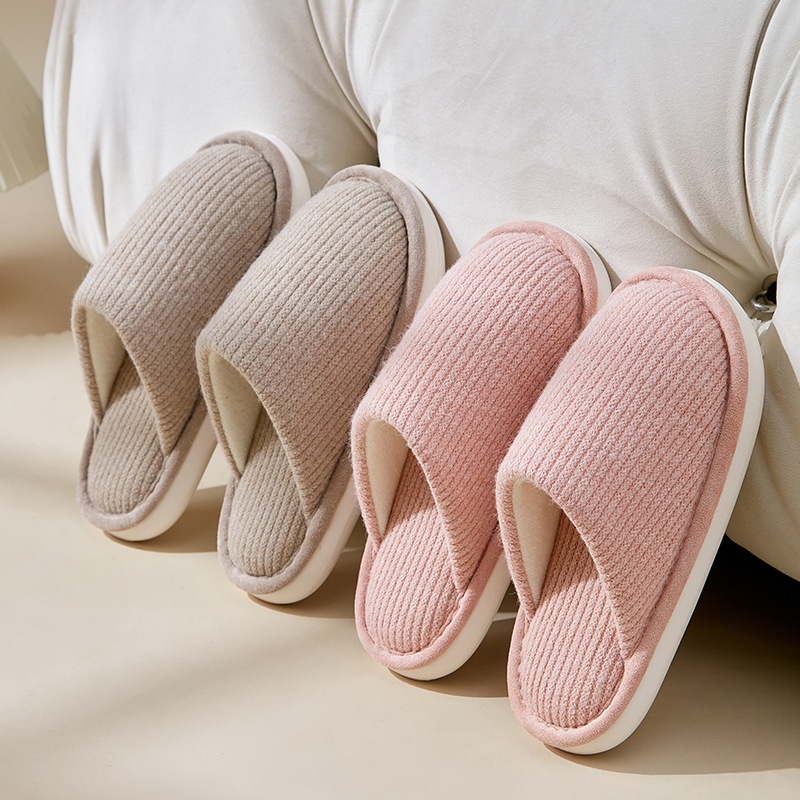 Cotton Slippers For Women Autumn And Winter Indoor Home Couples Non-slip Thick Bottom Stepping Shit Feeling Plush Cotton Shoes Winter Home