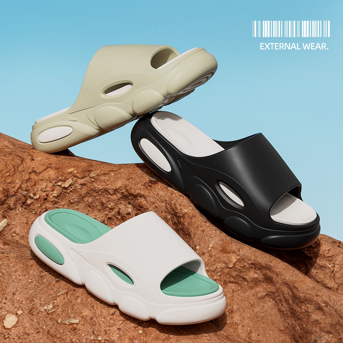 Removable Sports Slippers For Men Thick Sole Stepping Shit Feeling Bathroom Bath Non-slip Indoor Home Eva Sandals Outdoor