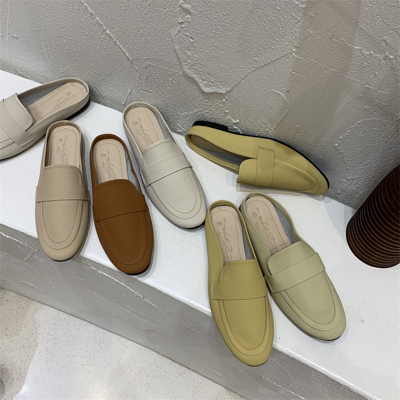Flat-soled Closed-toe Half-slippers For Women,Outdoor Wear,Spring And Summer French Lazy Mules,Half-slippers