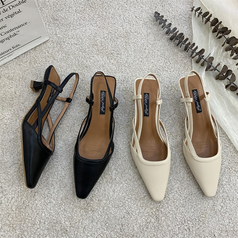 One-strap Half-closed Toe Sandals With Gentle Fairy Style,Pointed Toe,Shallow Mouth,Stilettos,Medium Heels,High Heels,Hollow Back Fashion Shoes