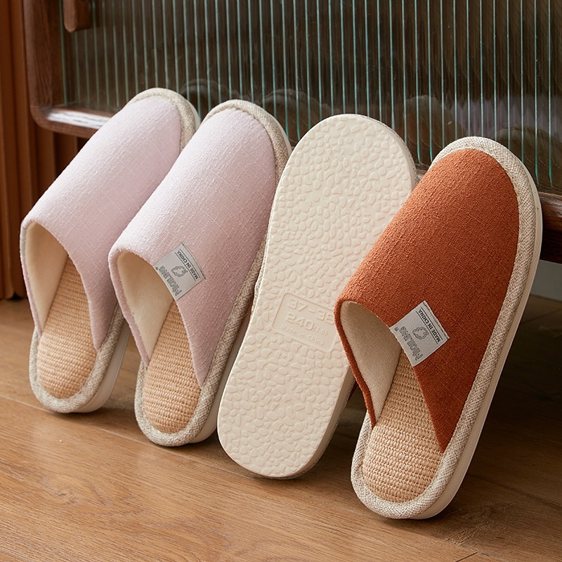 Autumn And Winter Cotton And Linen Slippers Linen Women's Home Indoor Non-slip Thick-soled Closed-toe Slippers Men's Home Silent