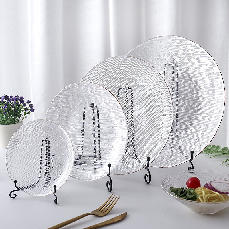 Creative Gold-rimmed Glass Plate European Style Home Salad Dessert Bowl Dreamy Western-style Tableware Set Glass Tableware Set