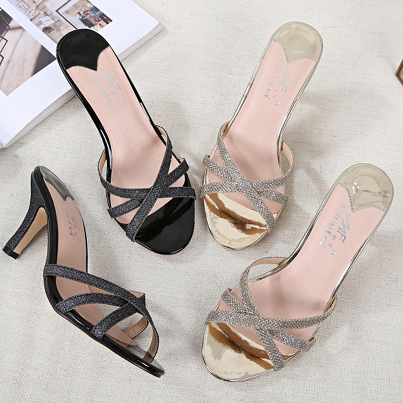 High-heeled Slippers,Stiletto Heels,European And American Women's Shoes,Summer Rhinestone Sexy Sandals For Outdoor Wear,One Piece For Dery