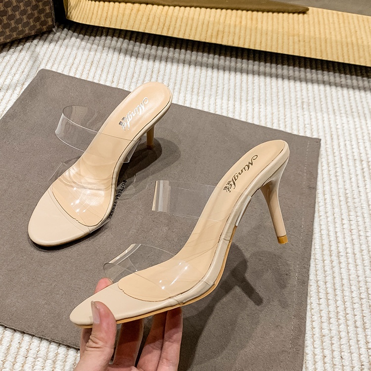 High-heeled Slippers For Women,Stilettos,High-heeled Sandals,Open-toed Leather,Simple Summer Models,One Piece Dery