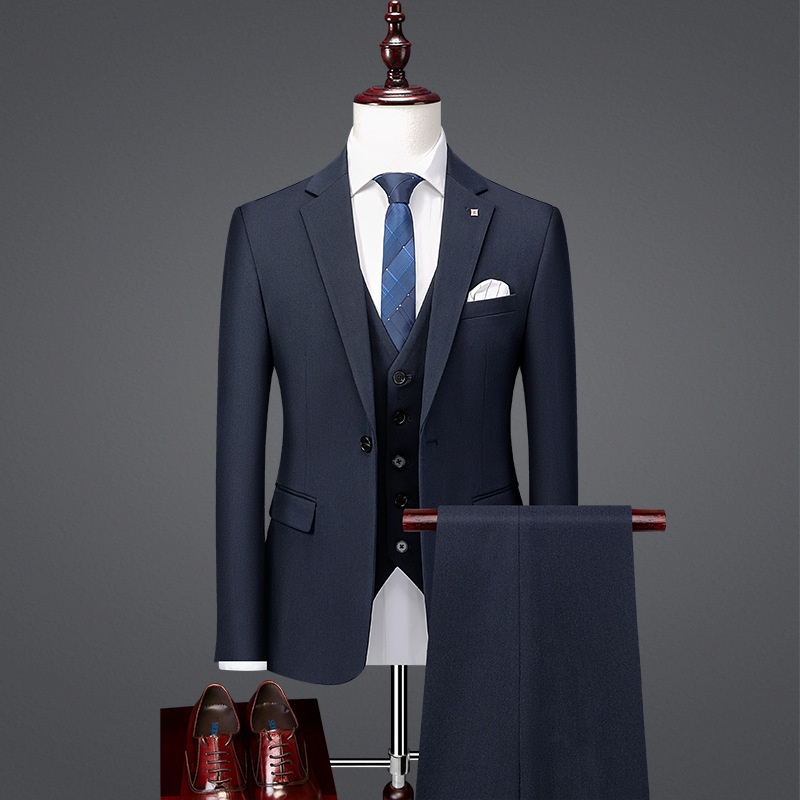 Korean Style Casual Suit Three-piece Suit Professional Formal Wear Korean Style Handsome Slim Small Suit Jacket Wedding Dress