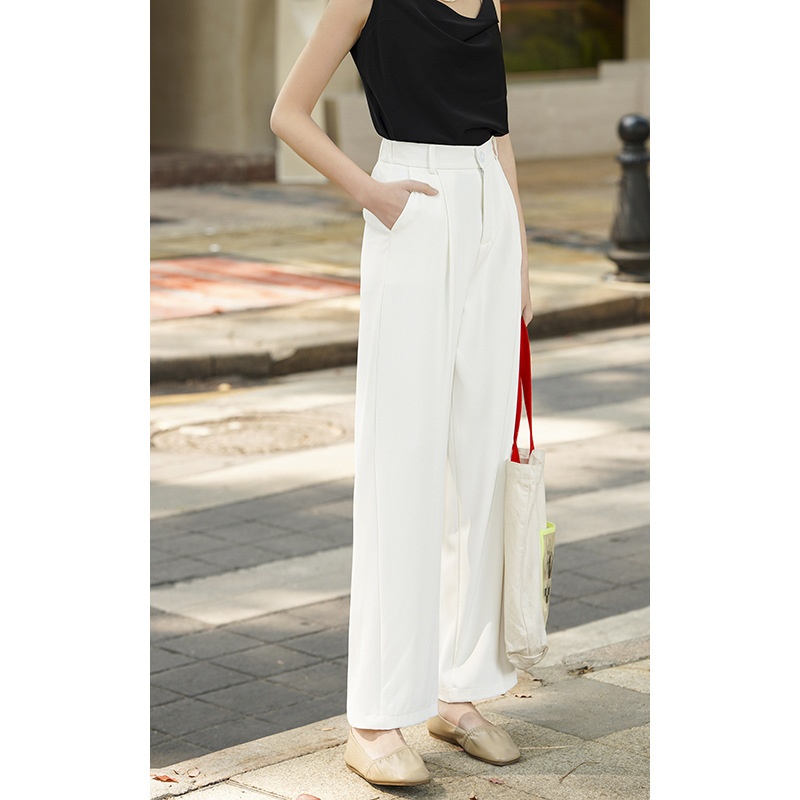 White Narrow Wide-leg Pants For Women High Waist Drape Mopping Suit Pants Early Autumn Loose Slim Casual Straight Pants