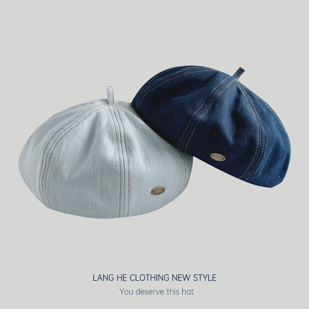 Denim Beret Three-dimensional Shape,Slim Face And Cute Blue Painter Hat