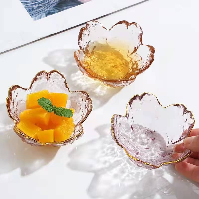 Japanese Style Glass Gold Edge Cherry Blossom Small Plate Dipping Plate Jewelry Box Tea Food Plate Seasoning Plate Soy Sauce Plate Tableware