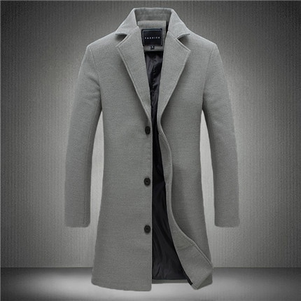 Fashionable YCoat Handsome Mid-length Woolen Coat Men's Trenchcoat Slim-fit All-match Suit Gray Evening Dress