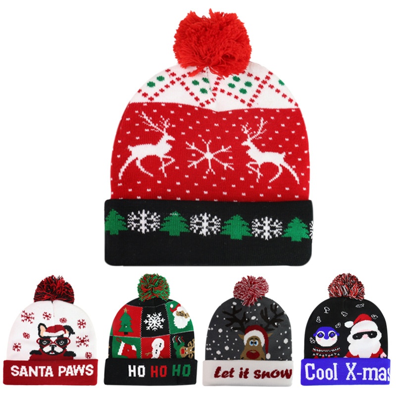 Detachable Battery Colorful Luminous Knitted Hat Santa Claus LEDLight Christmas Hat