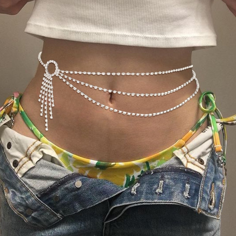 Sexy Multi-layer Rhinestone Waist Chain European And American Fashion Beach Style Tassel Body Chain Waist Chain