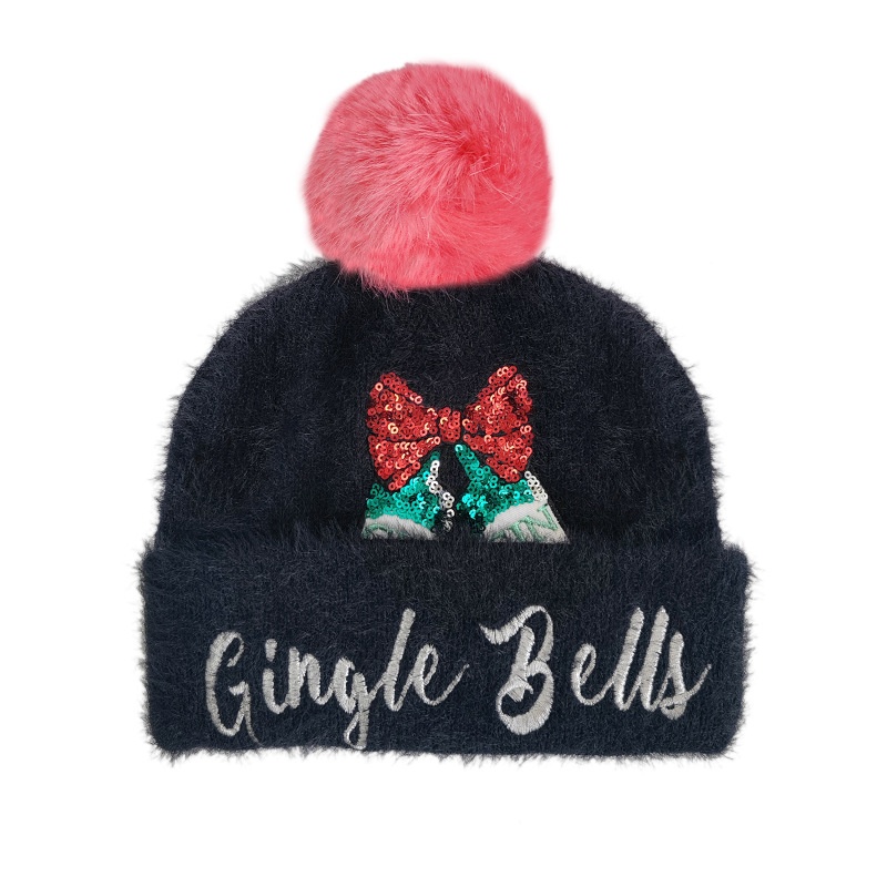 Knitted Christmas Hat Embroidered Knitted Hat Winter Warm Wool Hat Sequin Fur Ball