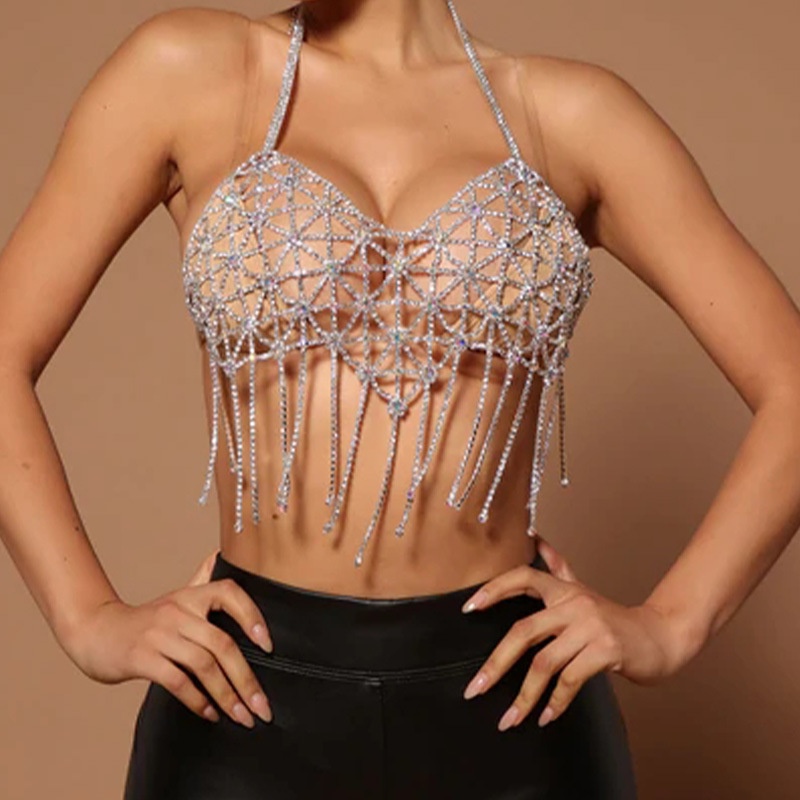 Fashion Mesh Tassel Rhinestone Chest Chain Nightclub Sexy Diamond Body Chain Female Body Chain06