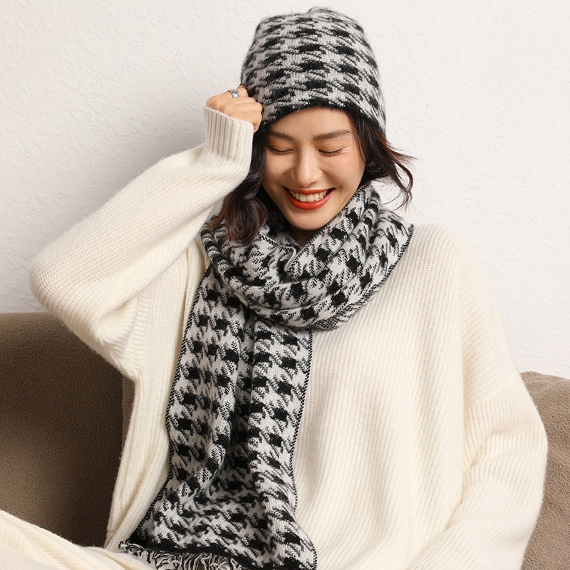Soft Cashmere Warm Fashion All-match Classic Houndstooth Knitted Hat