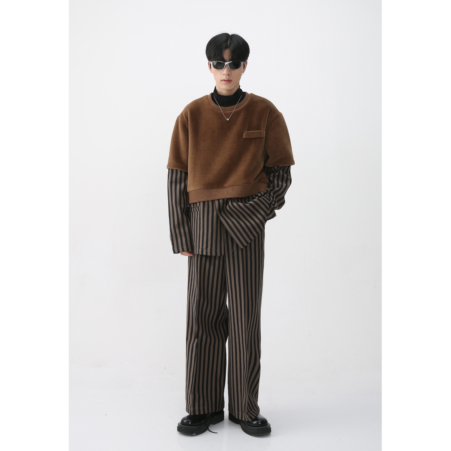 MTLCLOTHESMen's Clothing|Autumn And Winter Men's Long Sleeve Shirt Fake Two-piece Casual Trousers