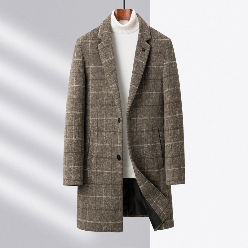 High-end Plaid Wool Coat Business Casual Coat Mid-length British Style Coat
