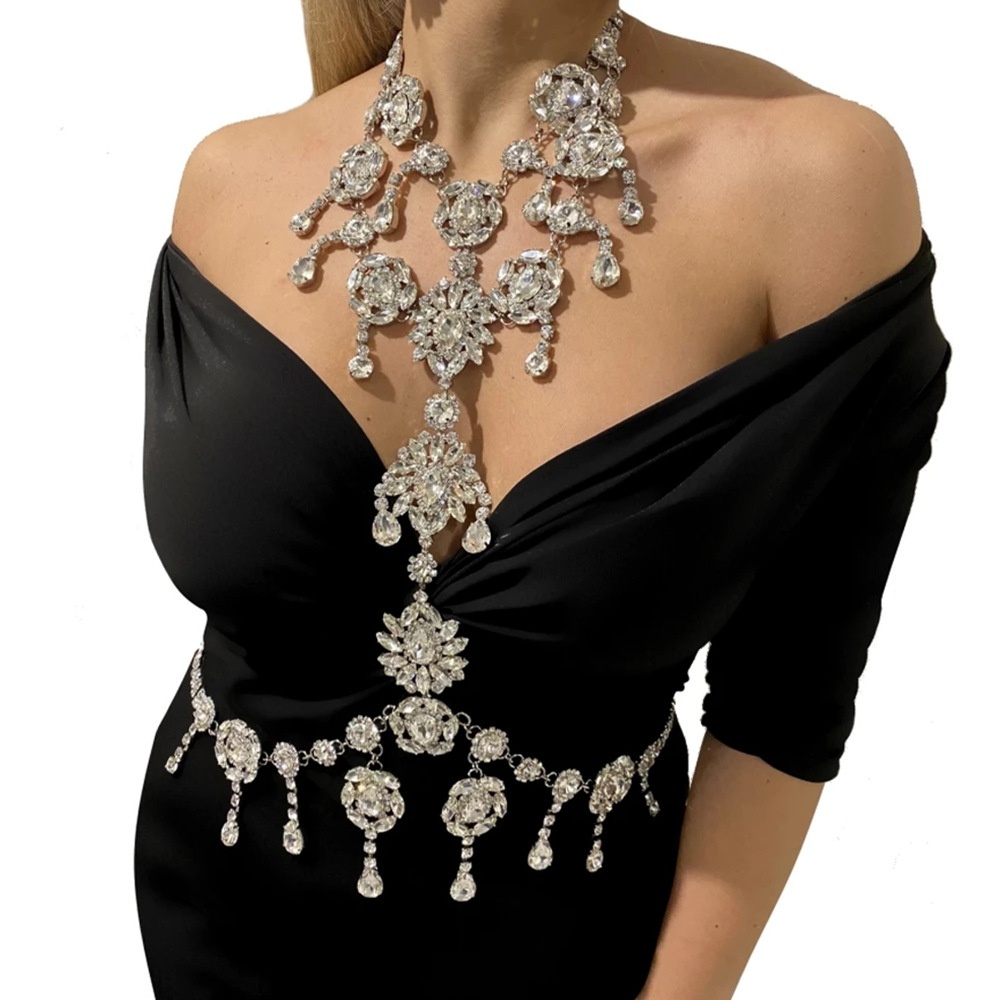 European And American Exaggerated Flower Chest Chain Female Sexy Atmospheric Flow Su Body Chain Rhinestone Accessories Body Chain