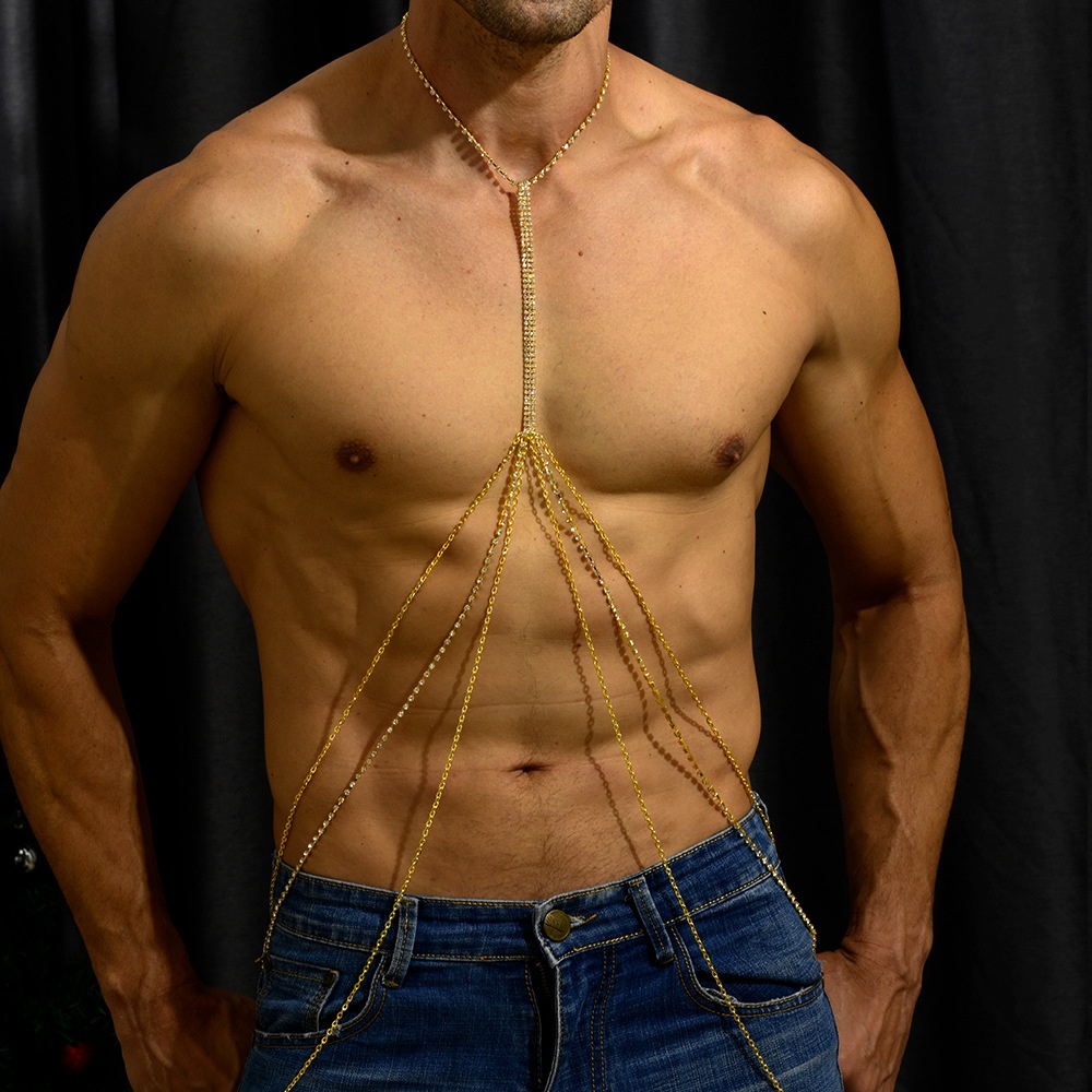 Simple Rhinestone Body Chainy Personality Neck Multi-layer Men's Chest Chain Body Chain