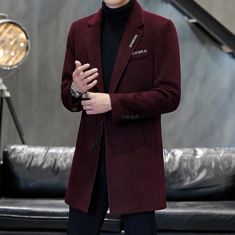 Mid-Length Slim-Fit Coat:British-Style Wool Trench Coat