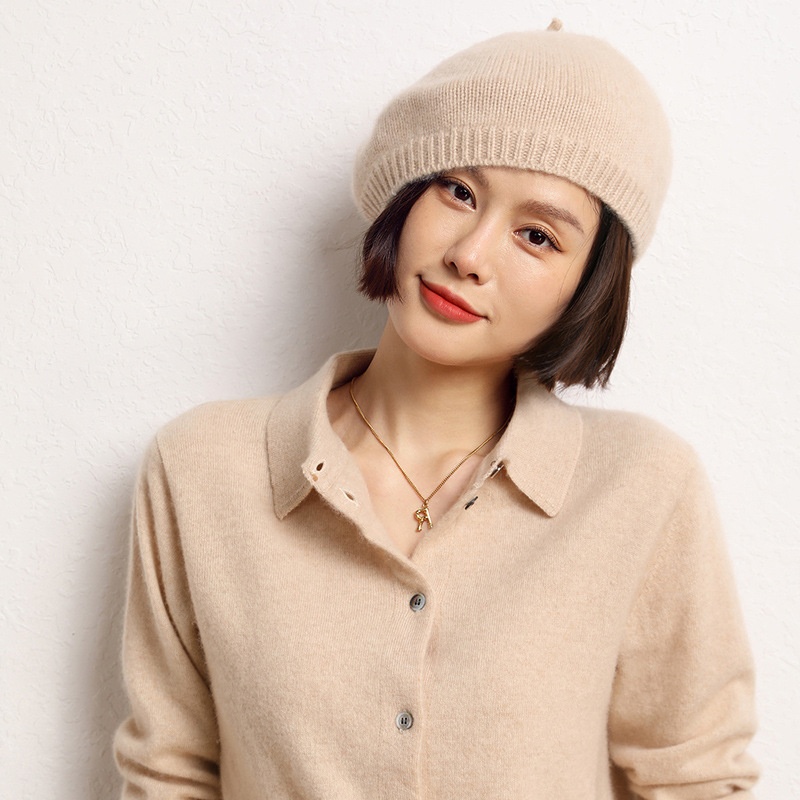 Cashmere Solid Color Outdoor Warm Round Beret Casual Knitted Hat