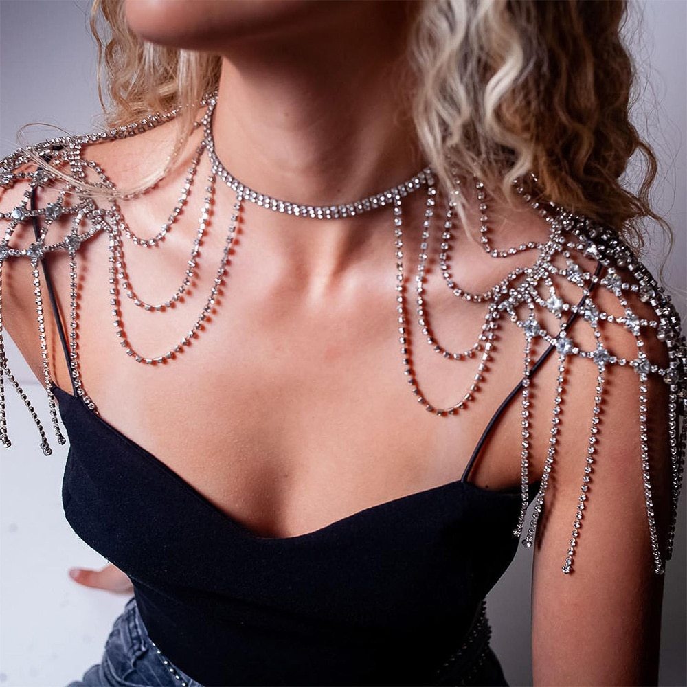 Rhinestone Body Chain Hip Hop Punk Multi-layer Tassel Shoulder Chain Stage Performance Accessories Chain