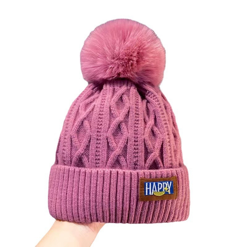 Style Plus Velvet Warm Wool Hat Happy Fashion Simple Face Small Letter Knitted