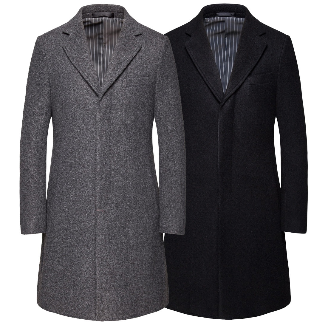 Mid-Length Plus-Size Coat:Hidden Button Design Overcoat