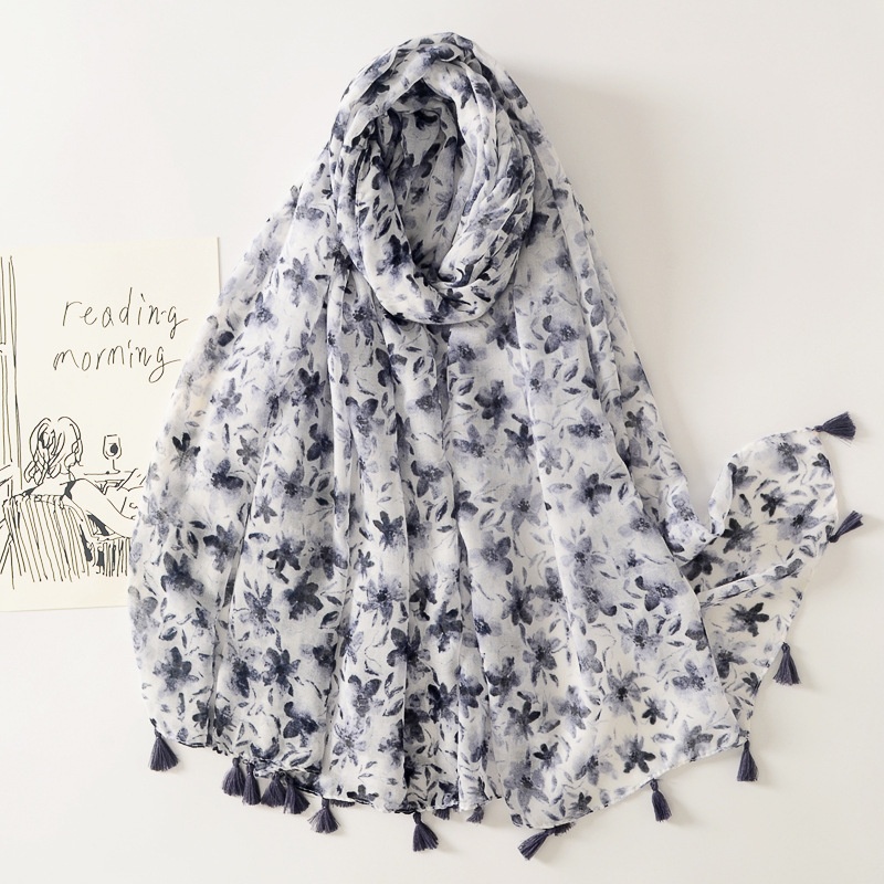 Small Fresh Travel Photography Shawl Cotton And Linen Feel Scarf Female Long Tassel Silk Scarf