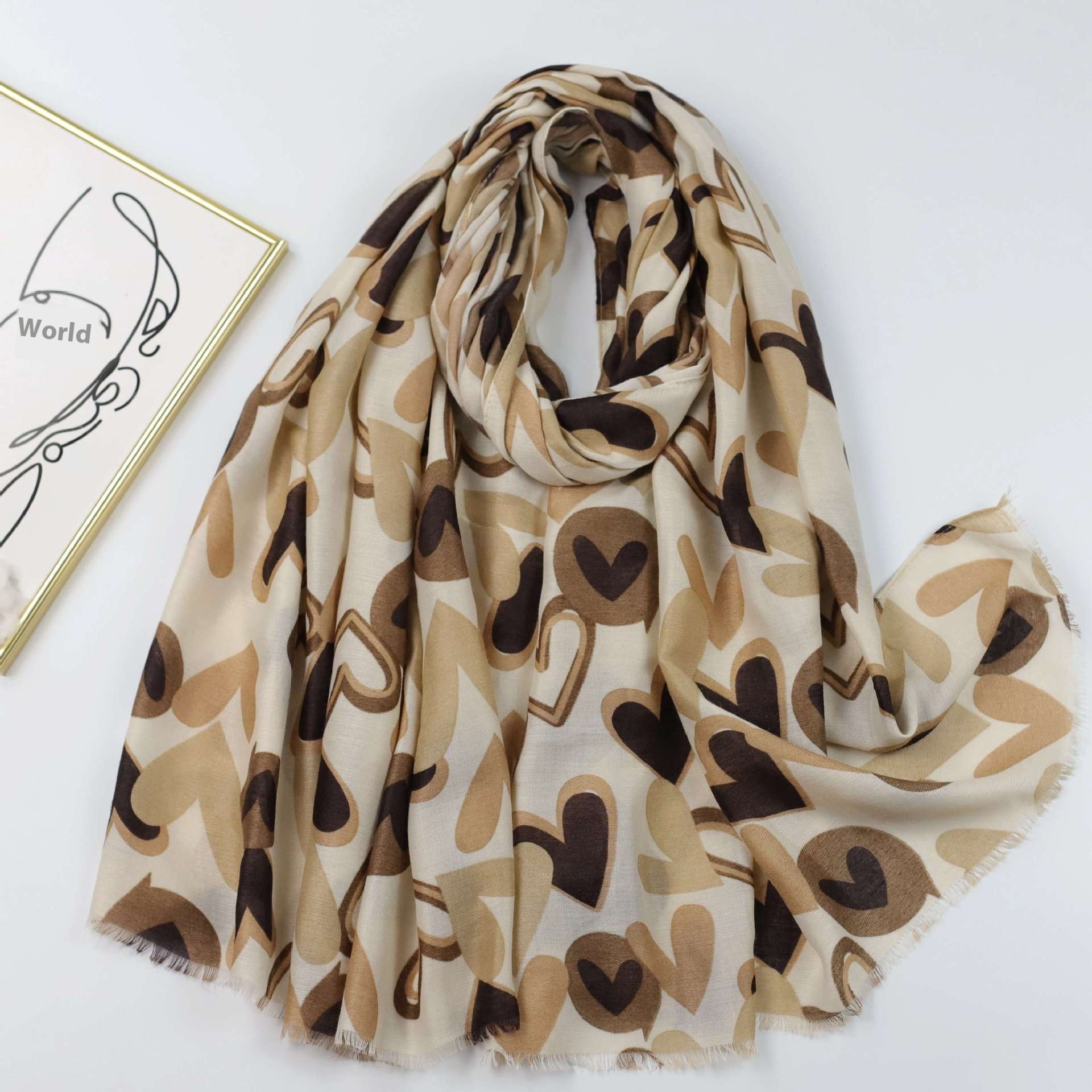 Elegant Love Satin Print Long Scarf For Travel And Vacation Sun Protection And Warmth Shawl