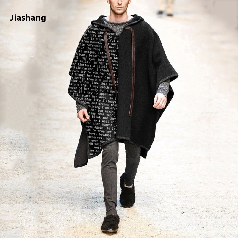 European And American Foreign Trade Printed Letter Men's Cloak Shawl Pullover Cloak Wool Jacket