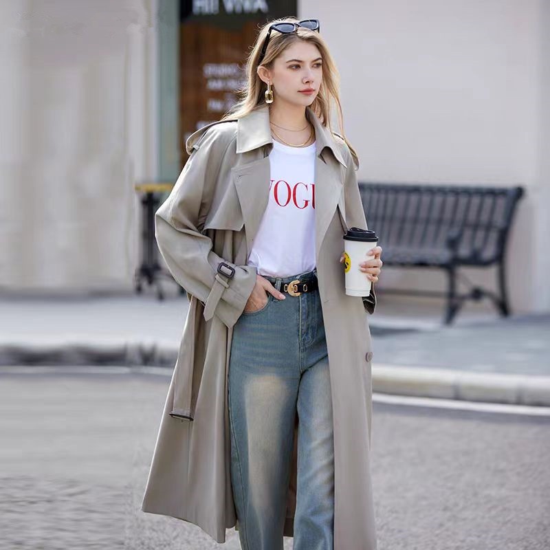 Mid-Length Trench Coat:Sophisticated British-Style Overcoat