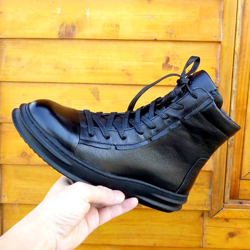 Winter Martin Boots Men's Genuine Leather Top Layer Cowhide Men's Short Boots British Style Plus Velvet Workweary Mid-high Top Men's Shoes